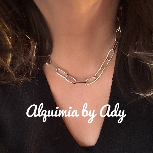 Curb link chunky sterling silver necklace - Picture 1 of 2